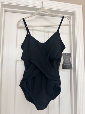Black Women's One-Piece Swimwear with Draped Front